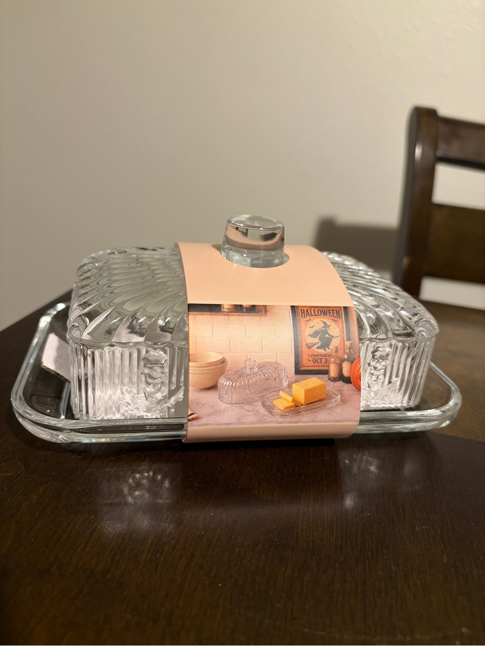 Halloween Butter Dish with Lid - Clear Glass, European Butter Size